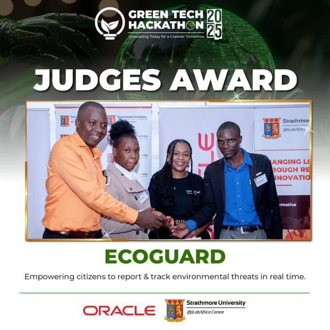 Team EcoGuard winning at Green Tech Hackathon 2025